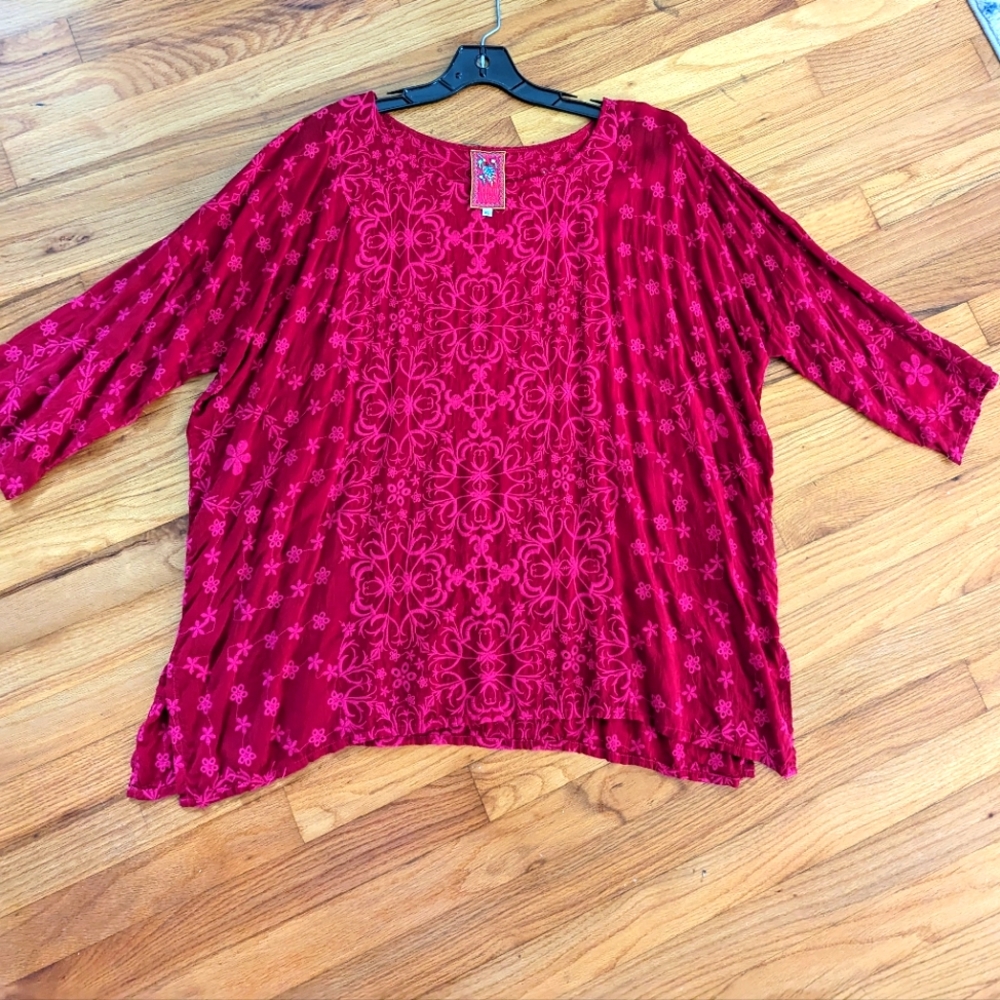 Johnny Was Embroidered deep pink / magenta Blouse XL